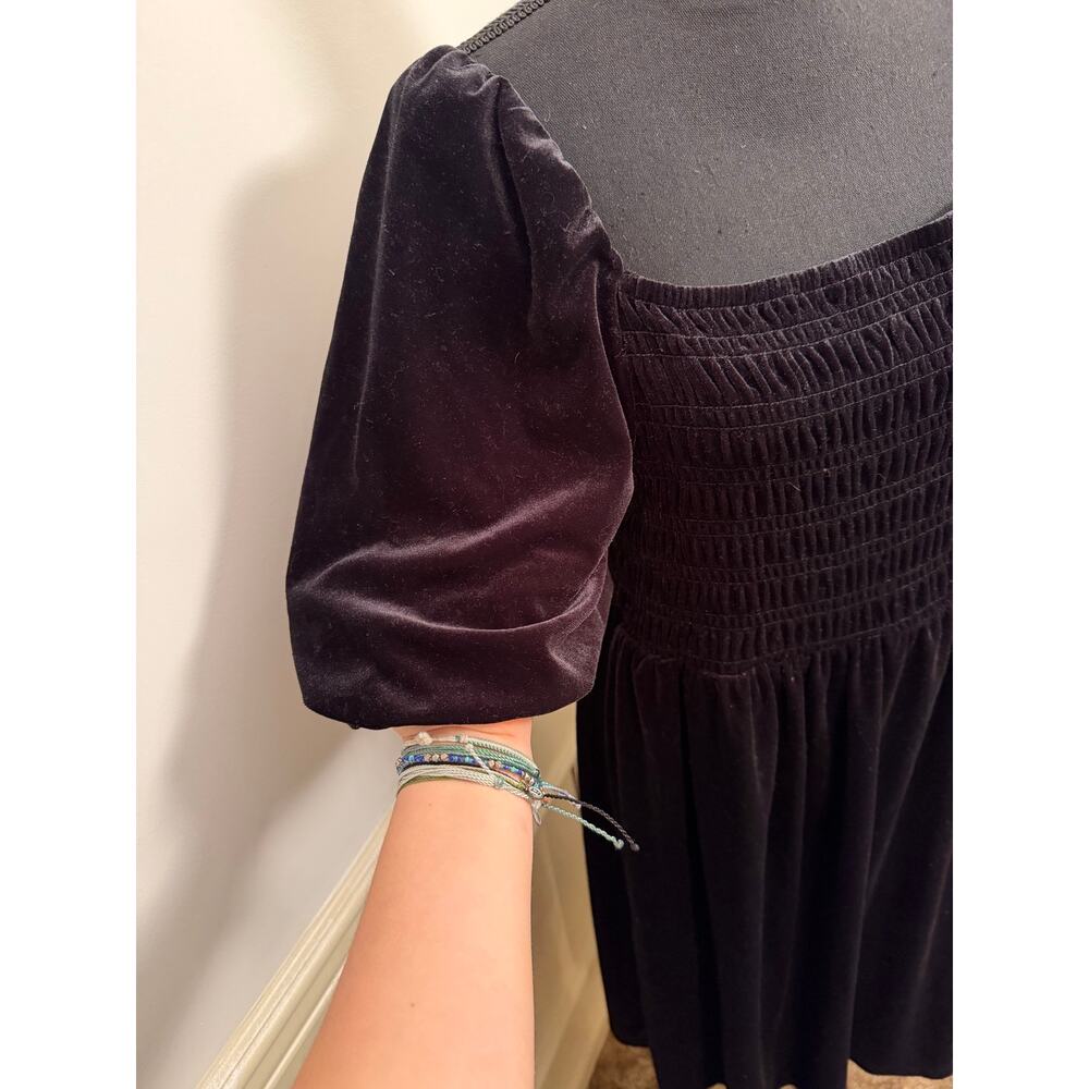 Draper James RSVP Black Velvet Smocked Puff Sleeve Midi Dress Style #KD7256V2 - Picture 3 of 6